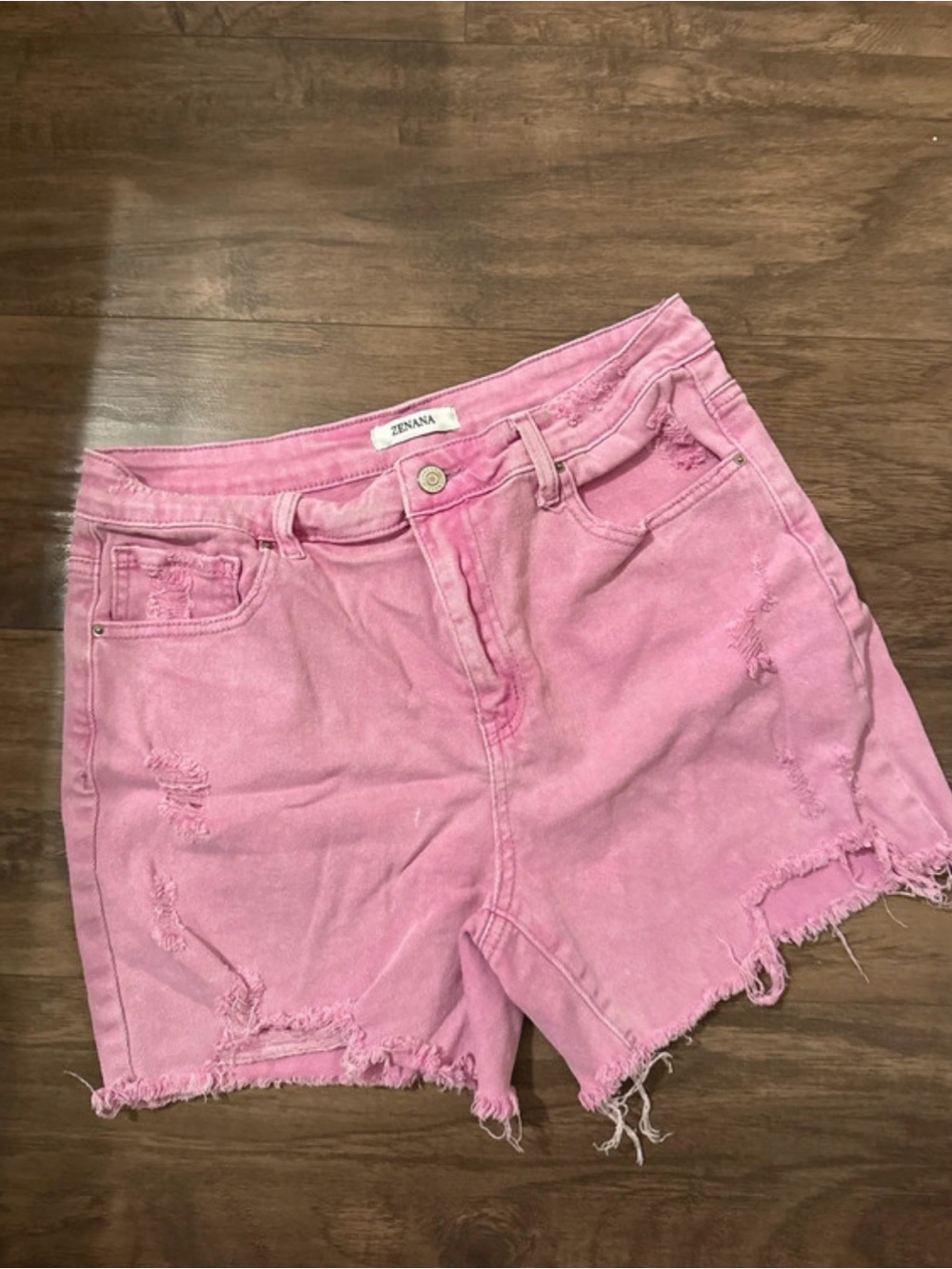 Zenana Pink Distressed Denim Jean Shorts